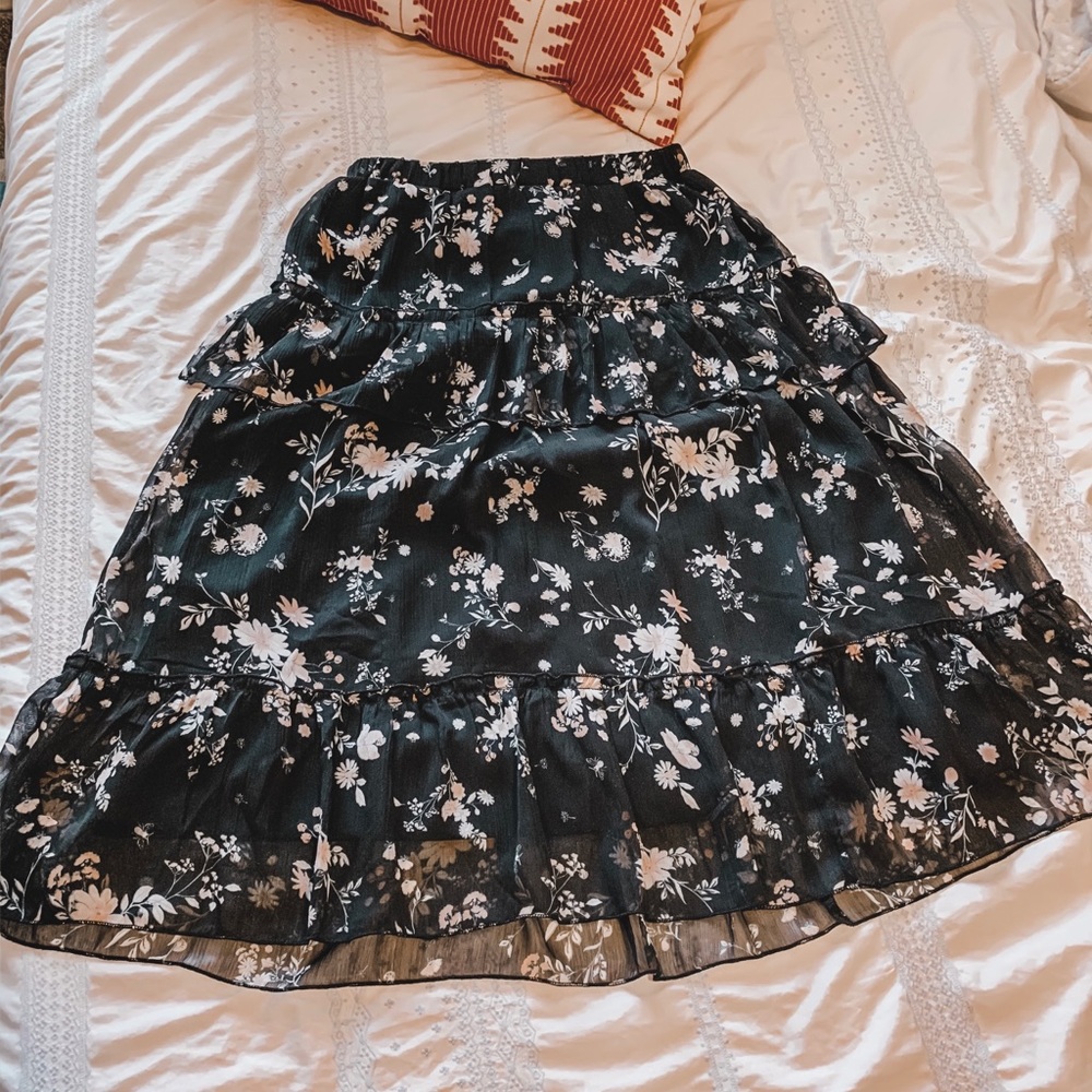 Mid-shin length floral skirt